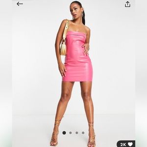 ASOS Design hot pink leather mini dress